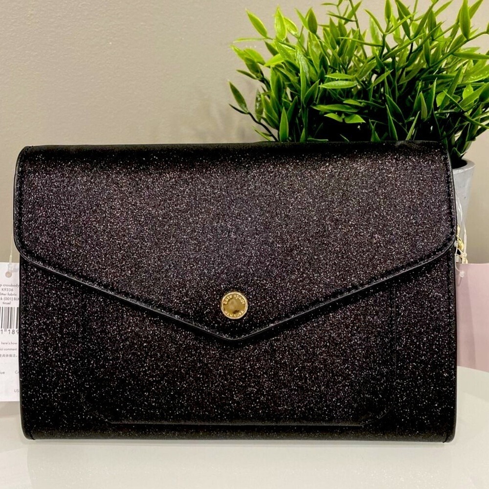Kate Spade Staci Glitter‎ Flap Crossbody Bag Black chain strap K9336 New